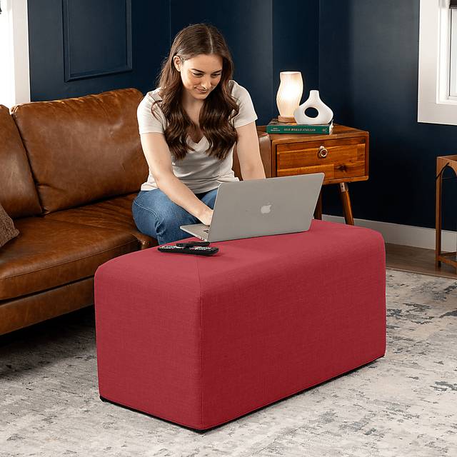 Edunci Red Large Rectangular Ottoman - Thumbnail - Image 6