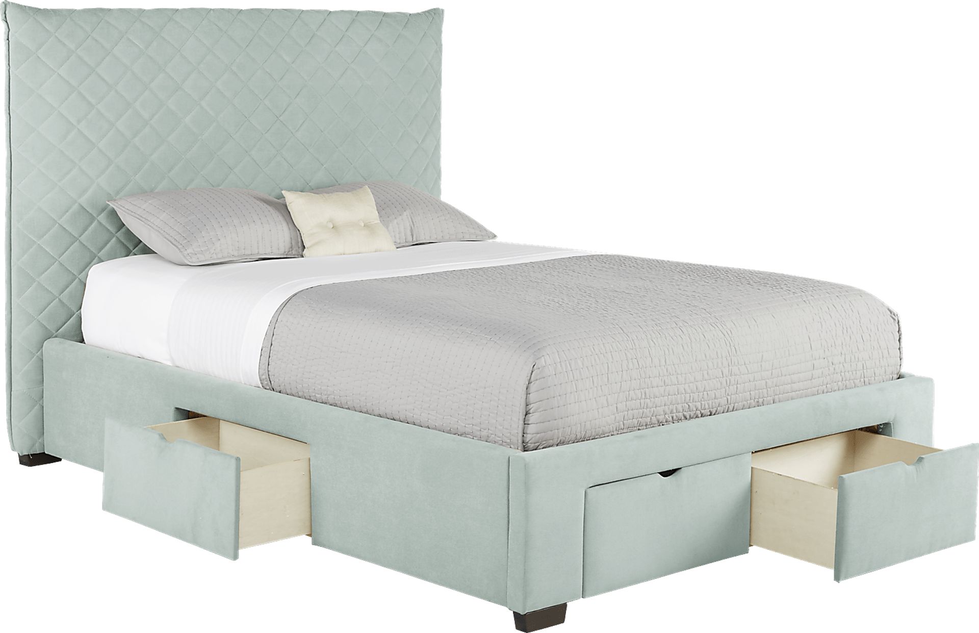 Edyn Seafoam 3 Pc Queen Upholstered Bed with 4 Drawer Storage - Image 1