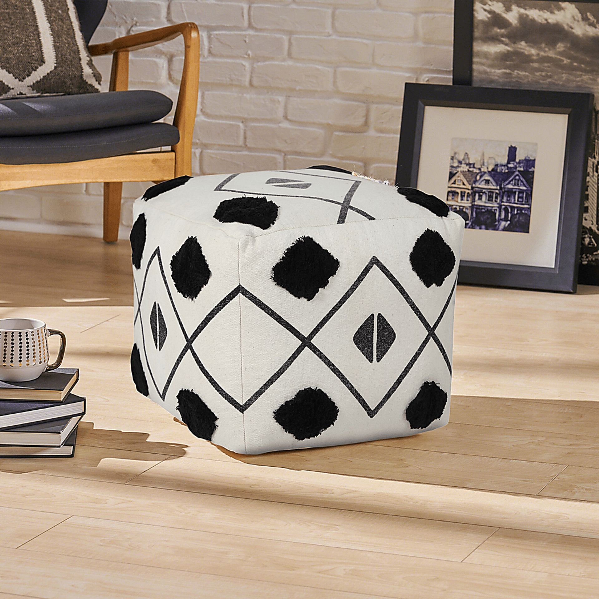 Ehsan Black/White Pouf - Image 2