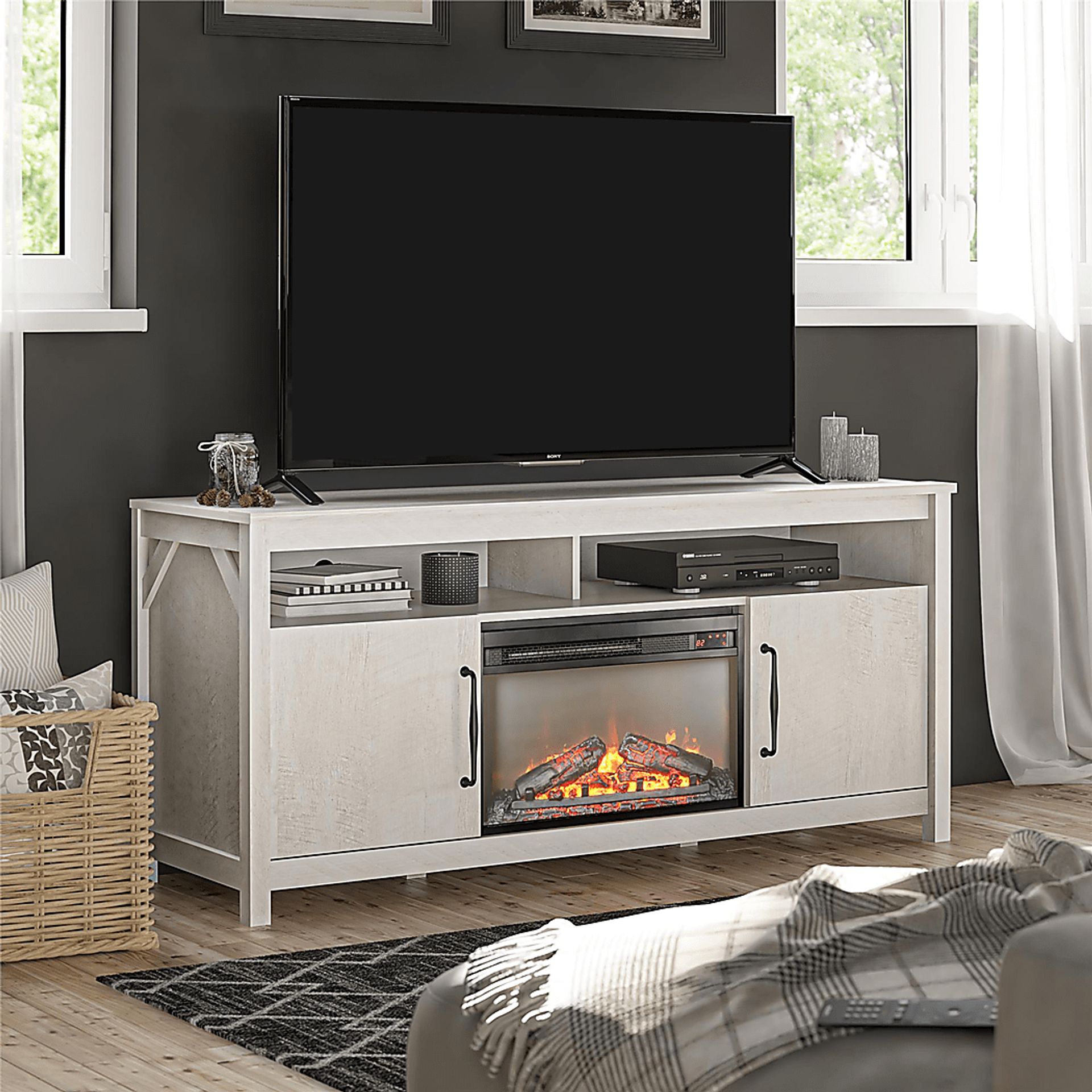 Eilika Ivory 59 in. Console with Electric Fireplace - Image 4