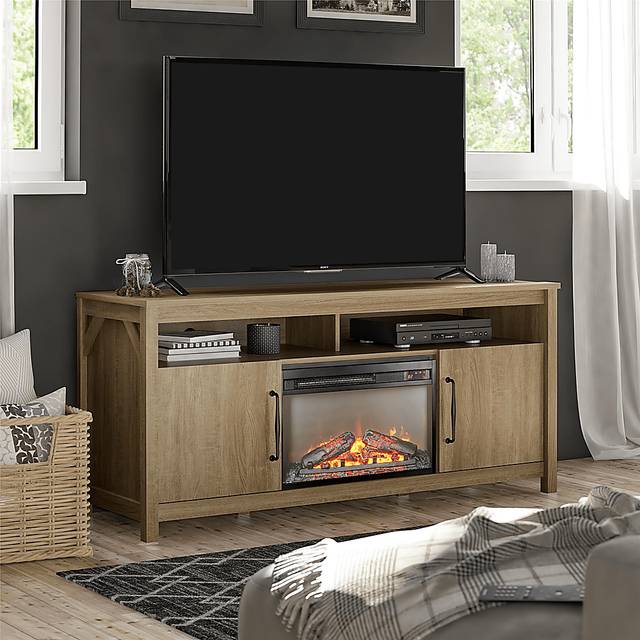 Eilika Oak 59 in. Console with Electric Fireplace - Thumbnail - Image 4