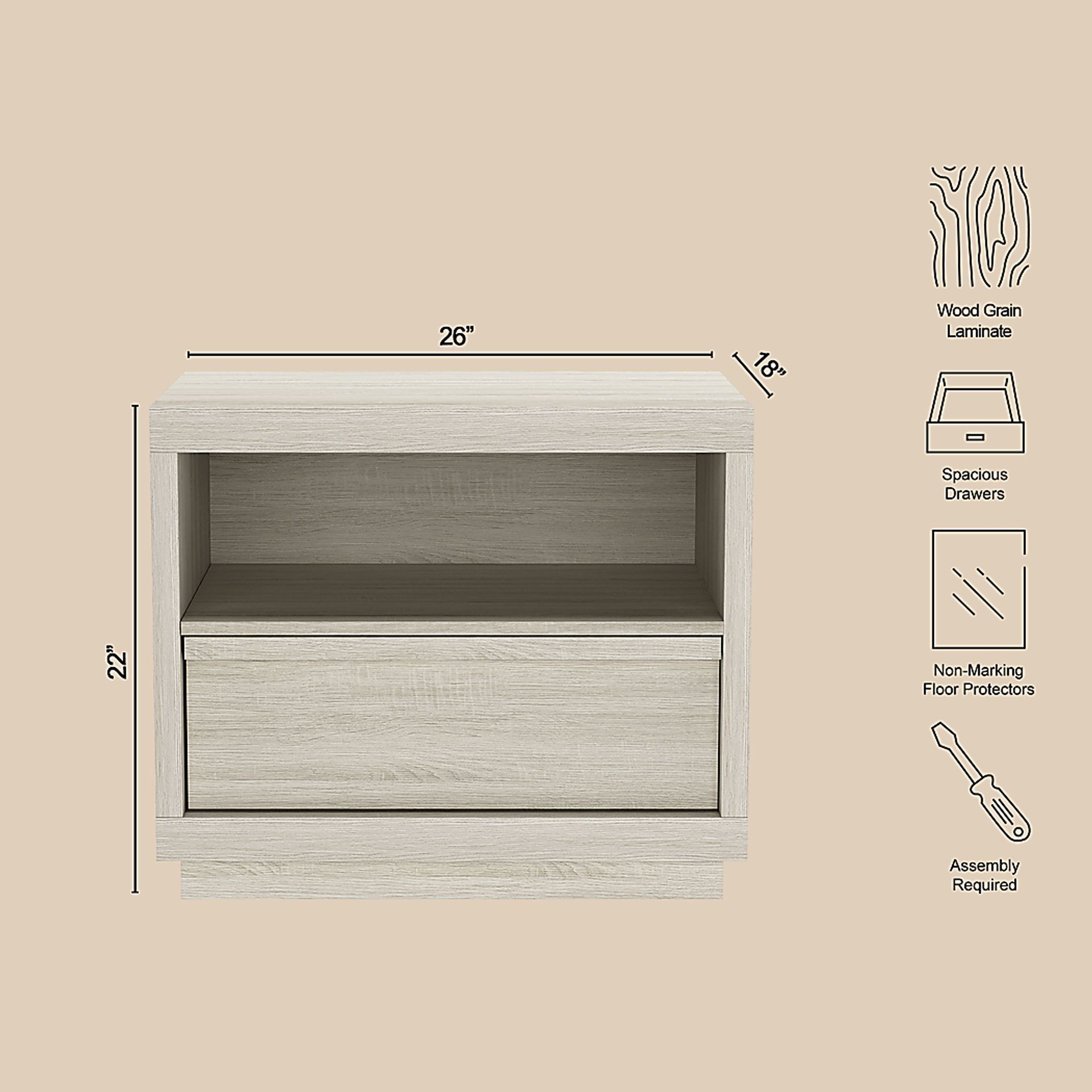 Elda I Beige Nightstand - Image 4