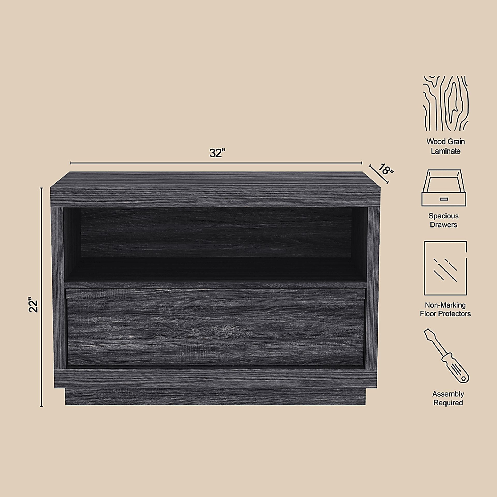 Elda II Charcoal Nightstand - Image 4