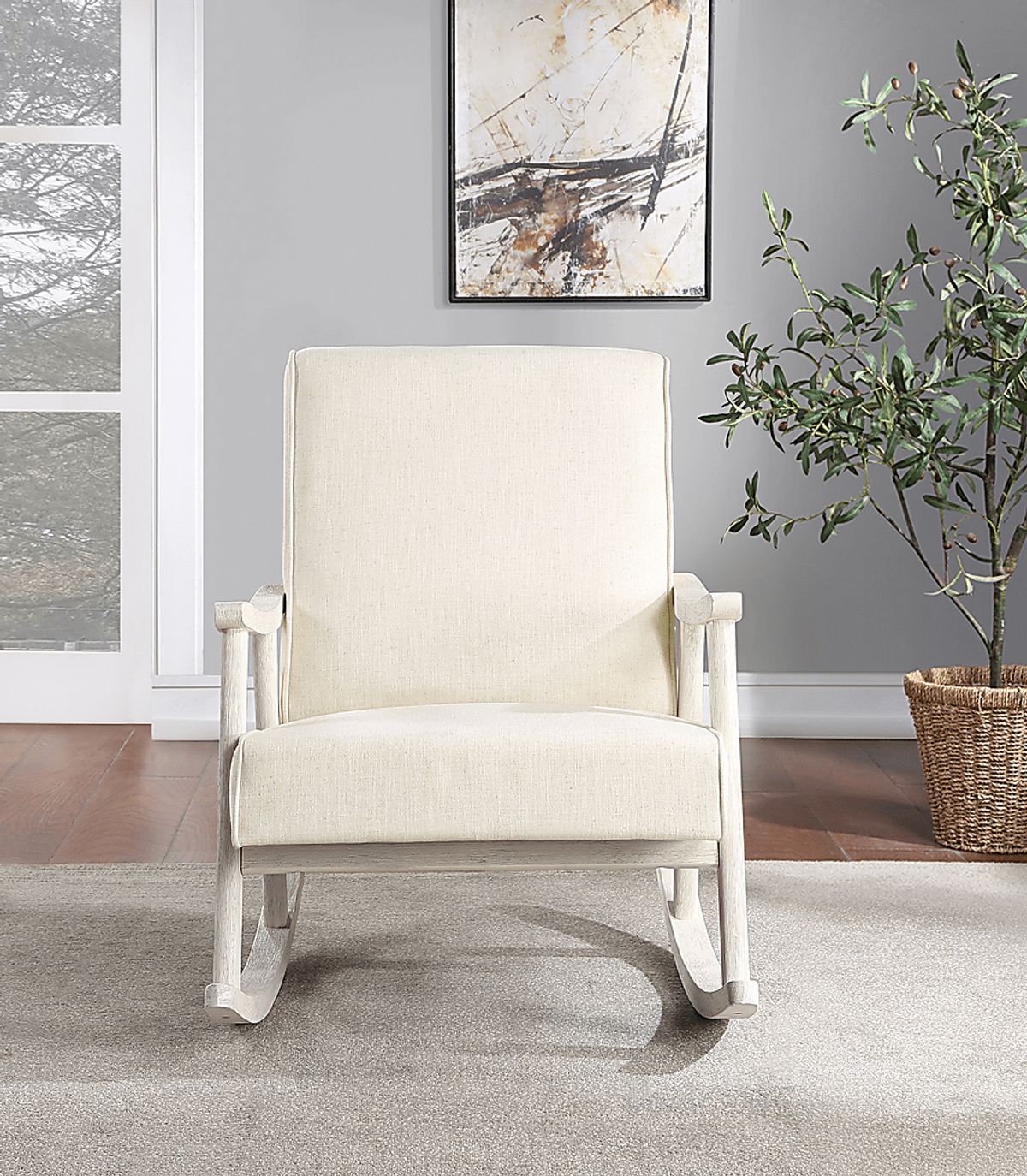 Eldonlee IV Cream Beige Polyester Fabric Rocker Accent Chair | Rooms to Go