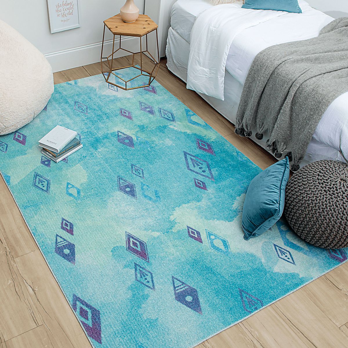 Disney Elemental Watercolor Blue Rug | Rooms to Go