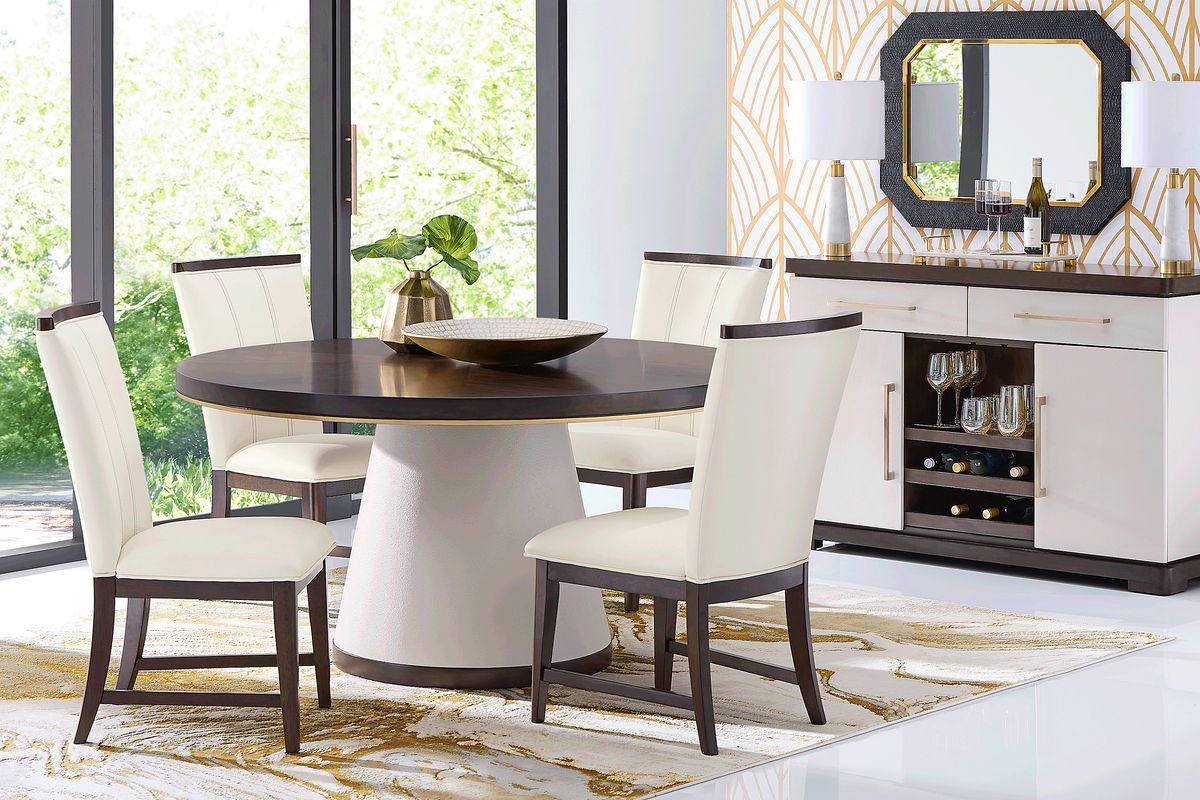 Elko Falls 5 Pc Espresso Dark Wood White Dining Room Set With Round ...