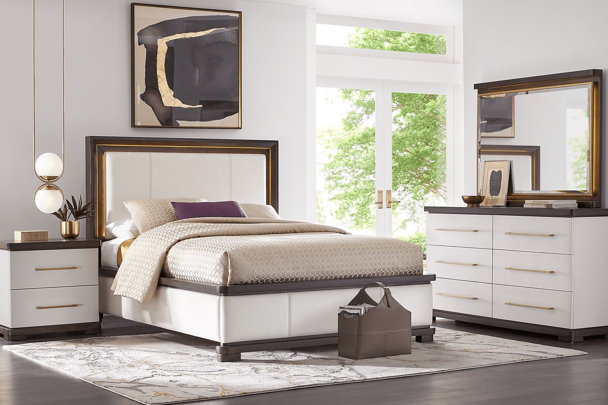Elko Falls 7 Pc White Colors,White Microfiber Queen Bedroom Set With  Dresser, Mirror, 3 Pc Queen Bed, Nightstand - Rooms To Go