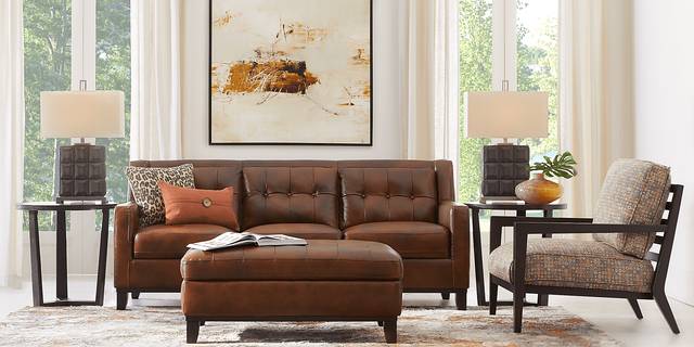 Ellora Brown Leather 2 Pc Living Room - Thumbnail - Image 1