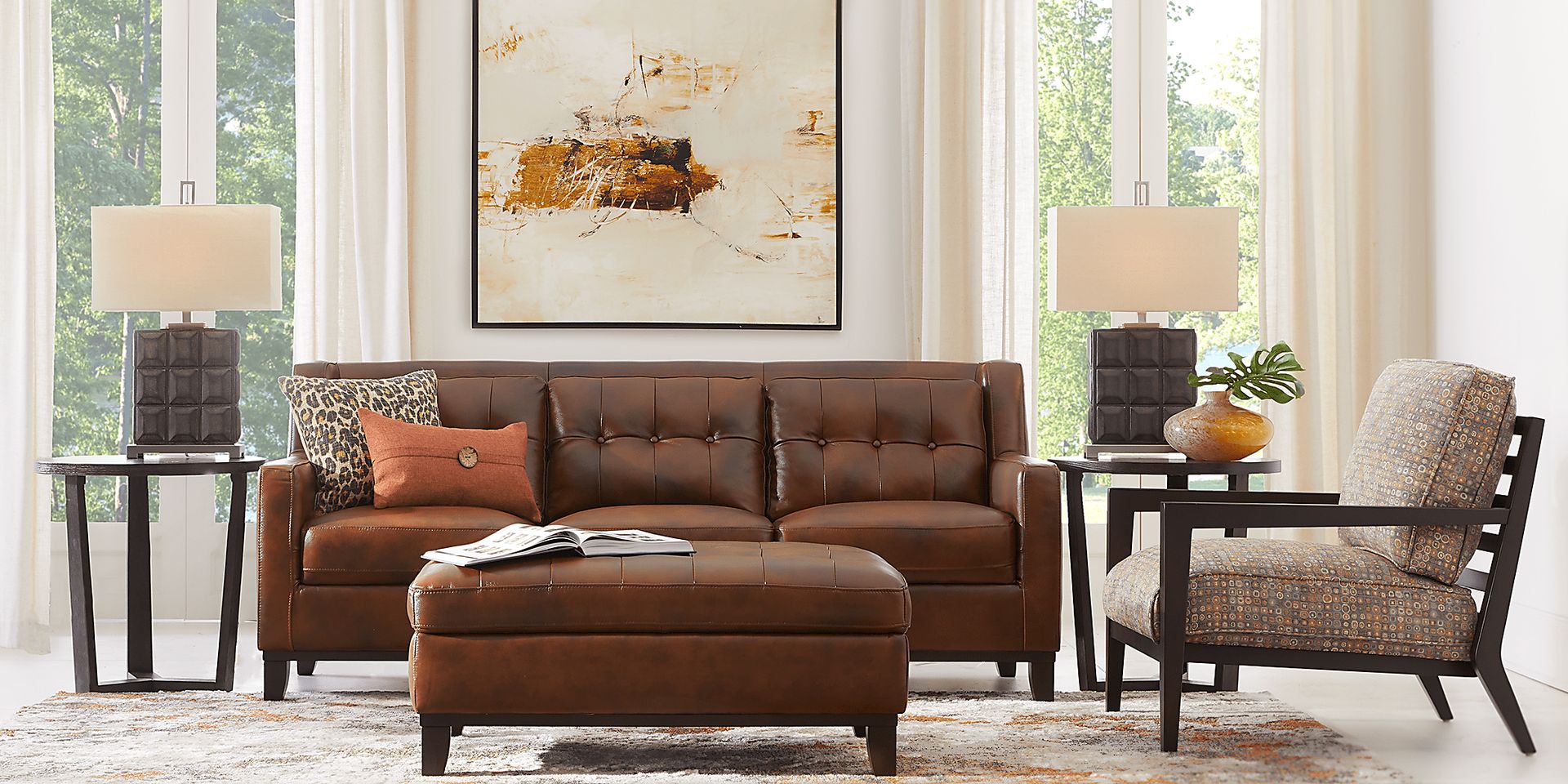 Ellora Brown Leather 2 Pc Living Room - Image 1