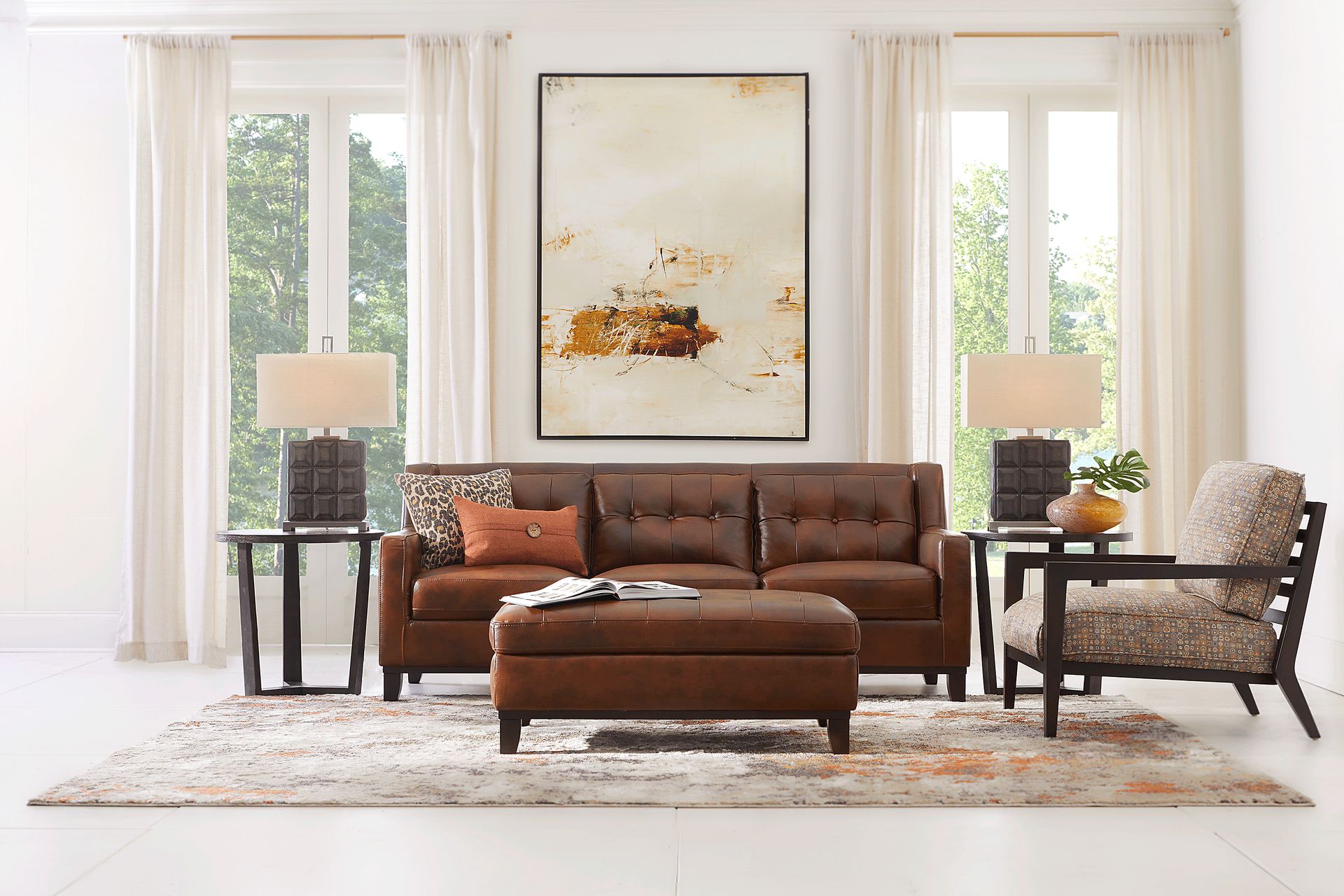 Ellora Brown Leather Sofa - Image 2