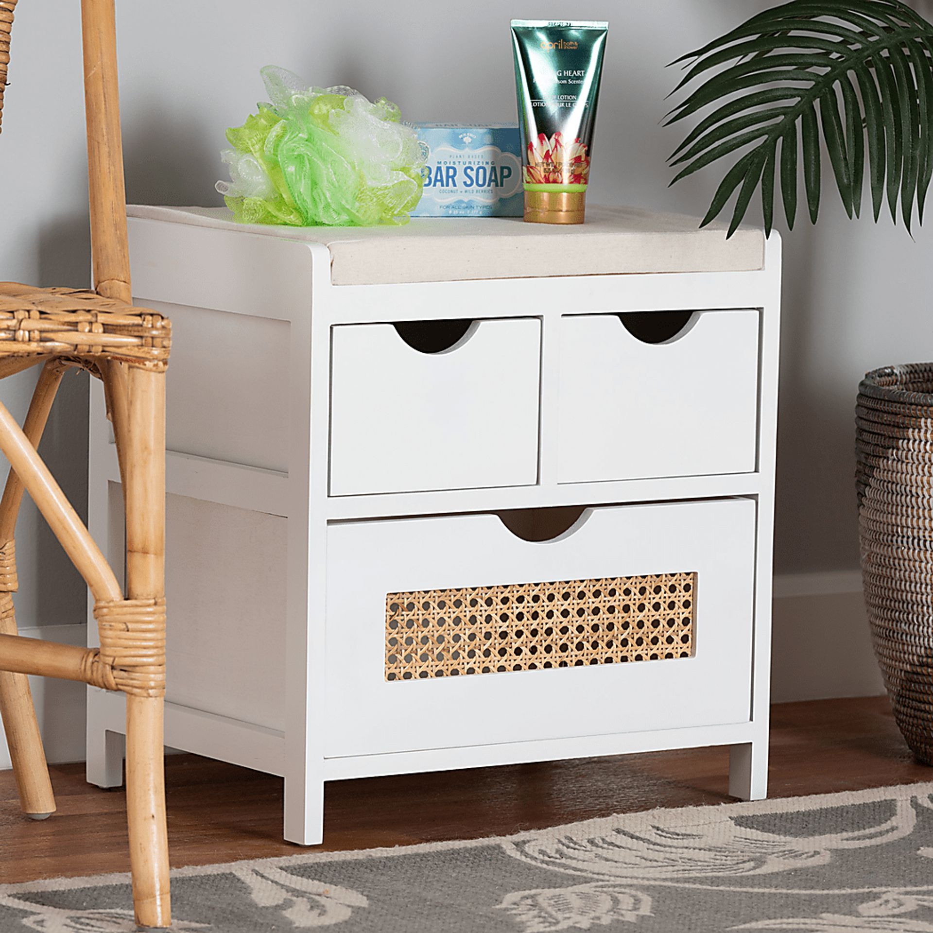 Ellortina White Storage Bench - Image 3