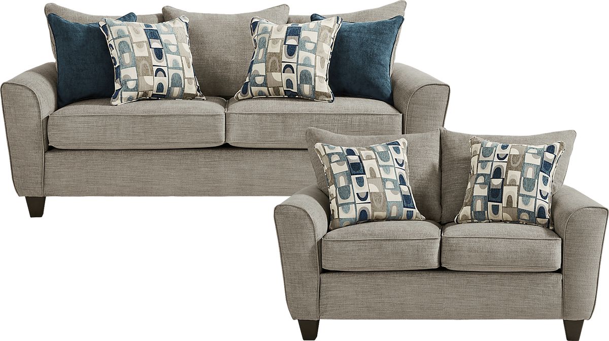 Ellsworth 2 Pc Gray Chenille Fabric Living Room Set With Sofa, Loveseat ...