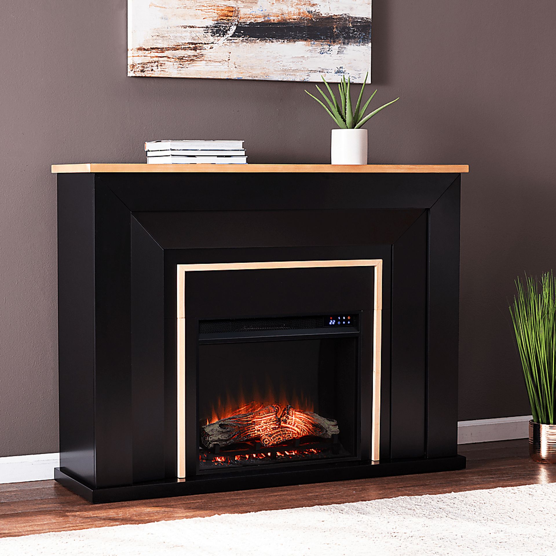 Elmington IV Black 52 in. Console, With Touch Panel Electric Log Fireplace - Image 6