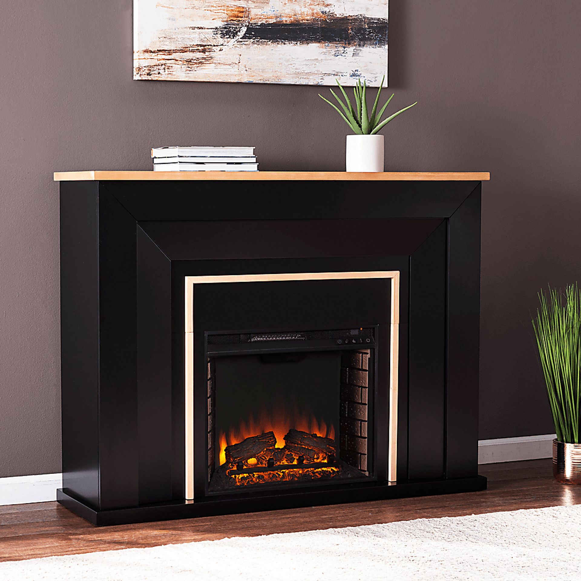 Elmington II Black 52 in. Console With Electric Log Fireplace - Image 7