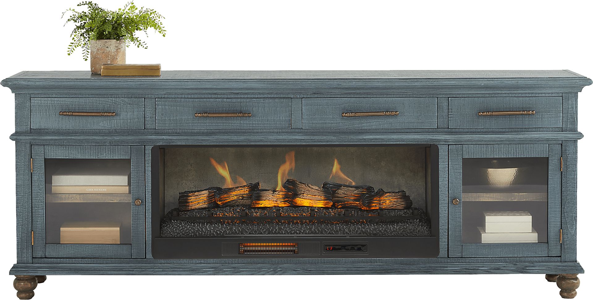 Elmstead Blue 88 in. Credenza with Electric Log Fireplace - Image 2
