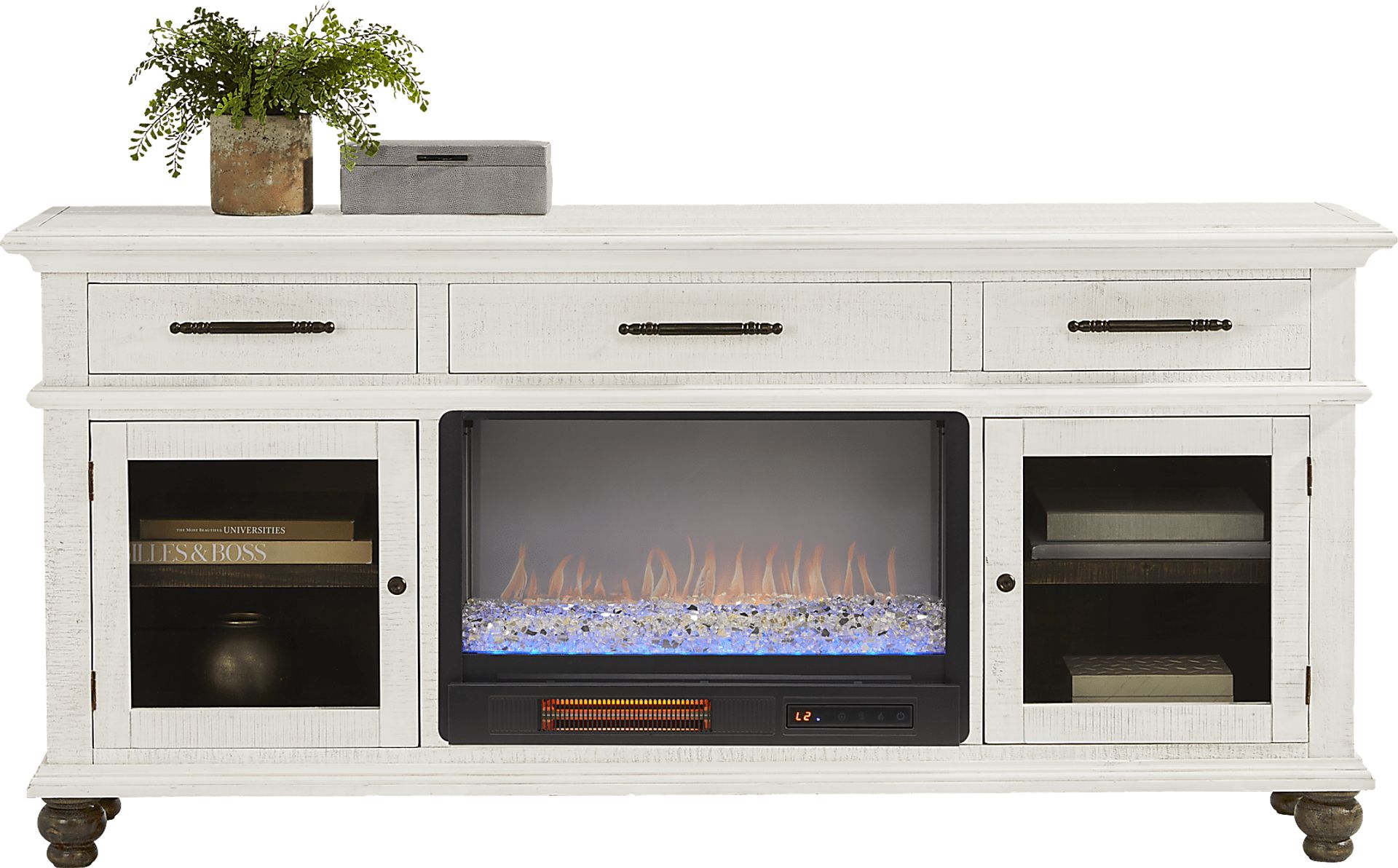 Elmstead White 72 in. Credenza with Electric Fireplace - Image 2