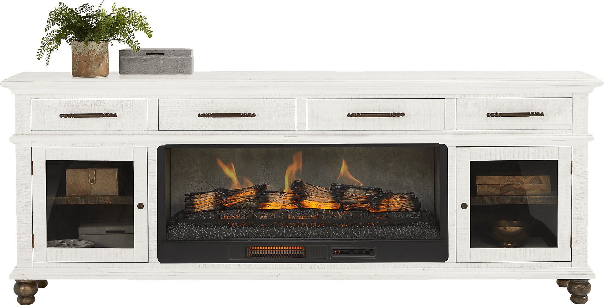 Elmstead White 88 in. Credenza with Electric Log Fireplace - Image 2