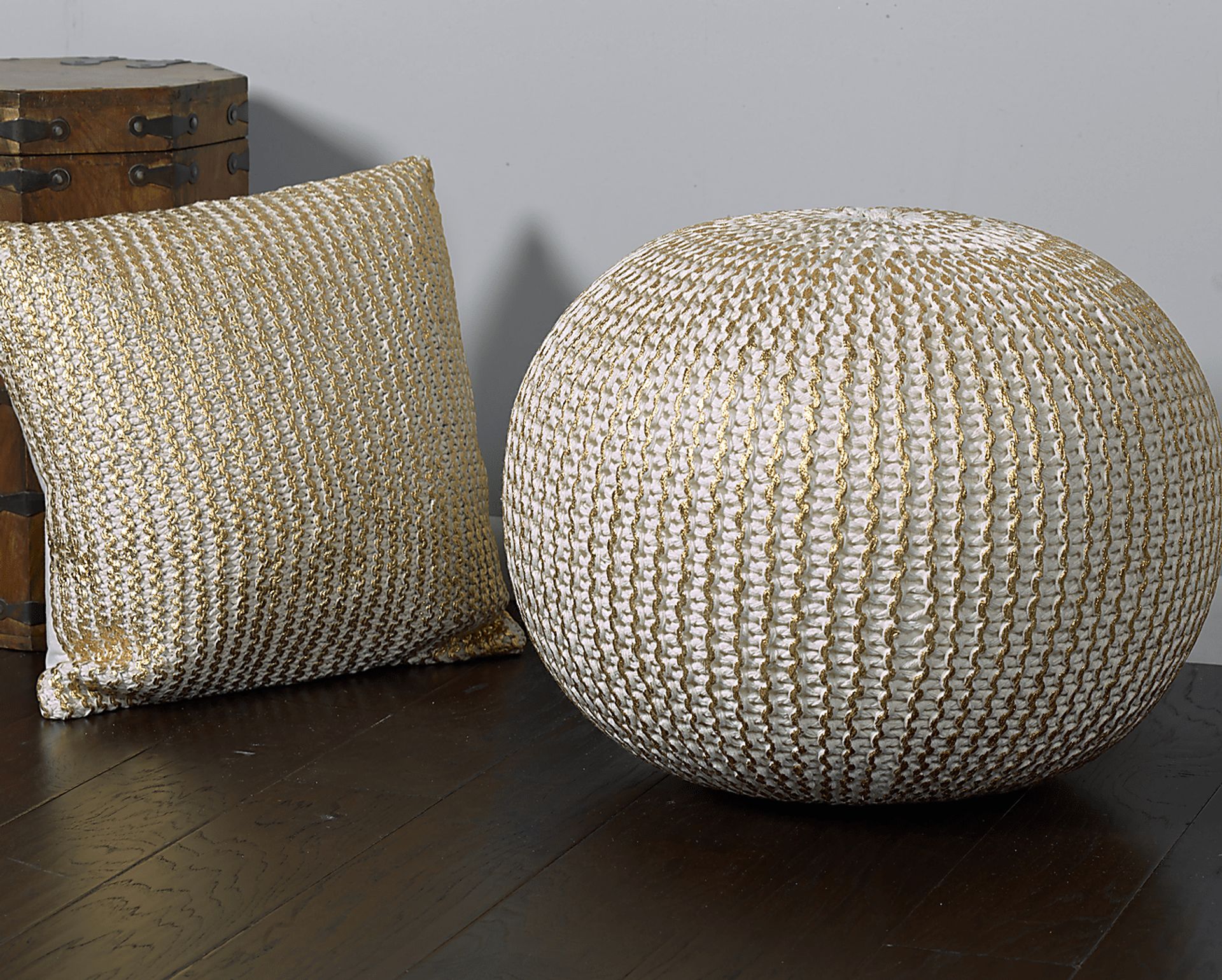 Elodret Ivory/Gold Pouf - Image 2