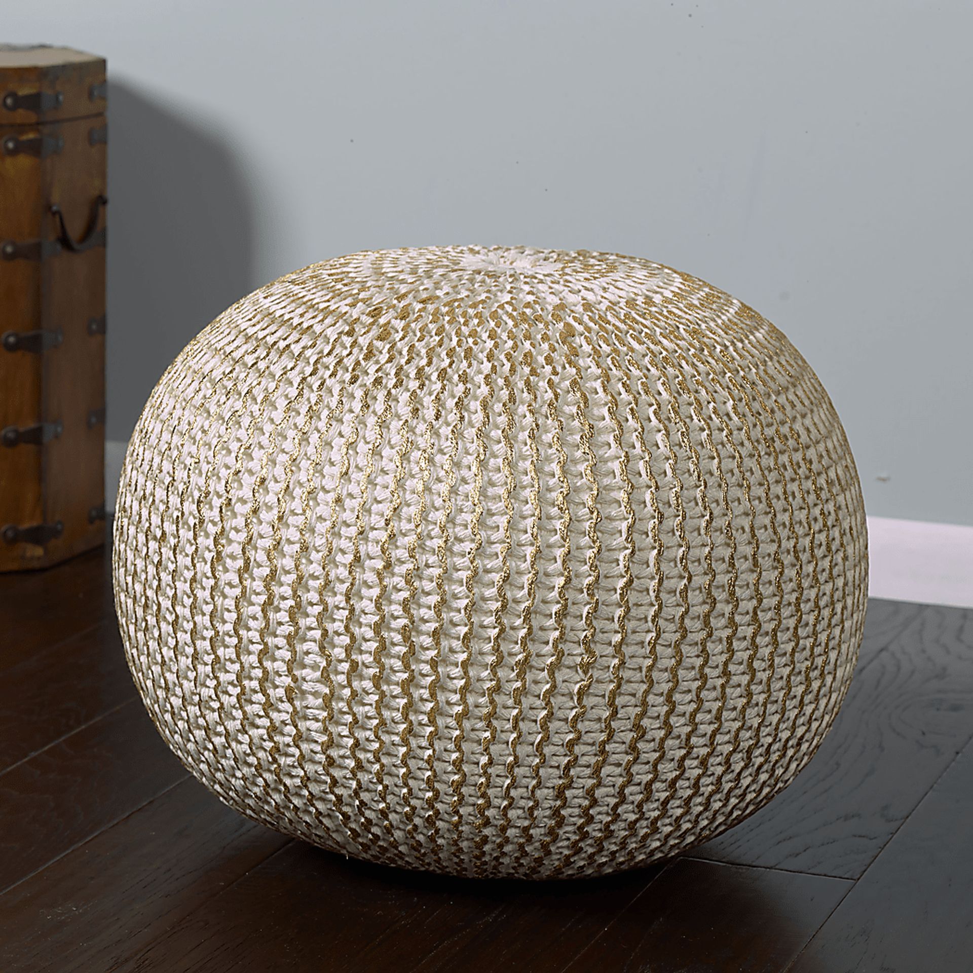 Elodret Ivory/Gold Pouf - Image 3