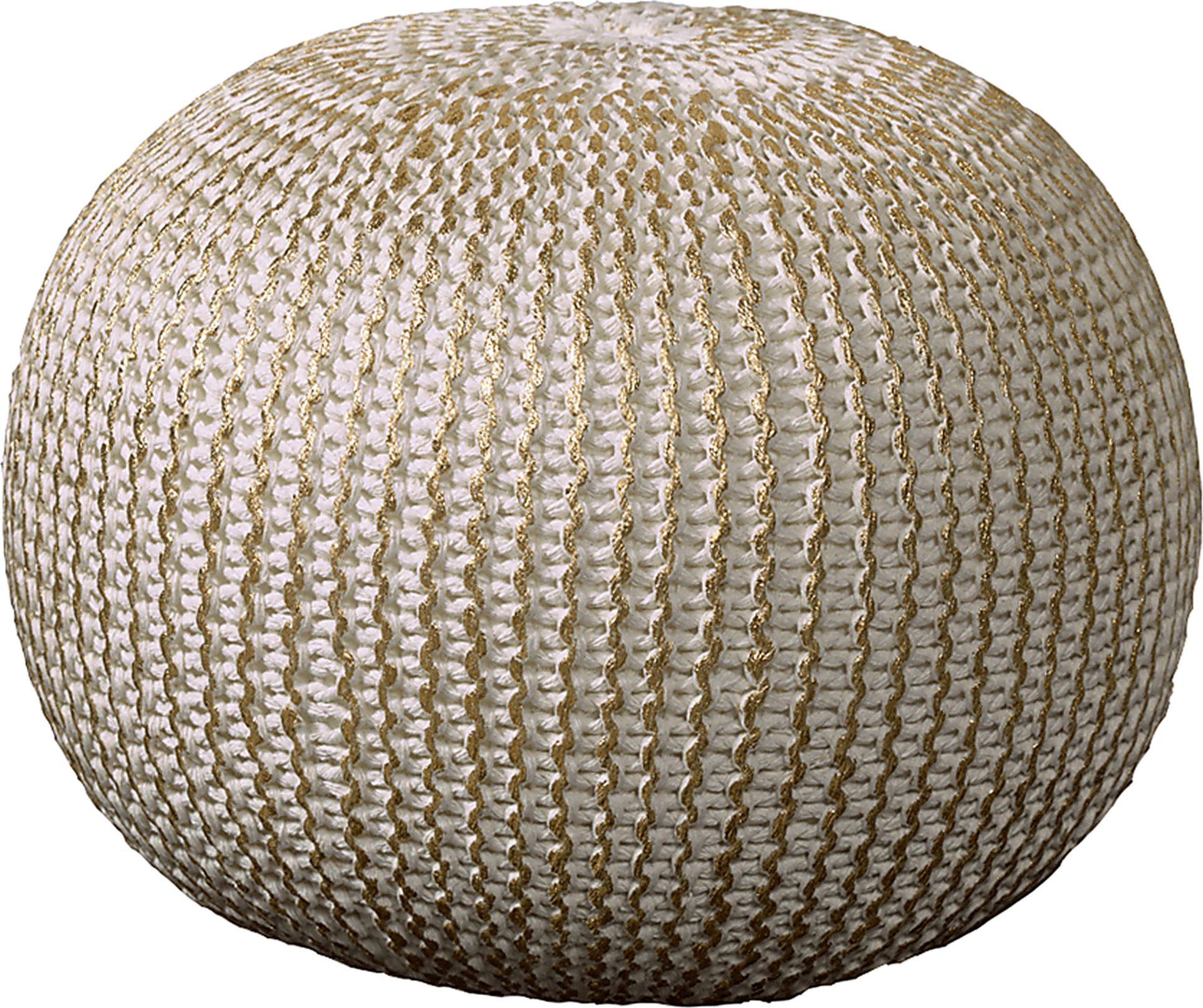 Elodret Ivory/Gold Pouf - Image 1