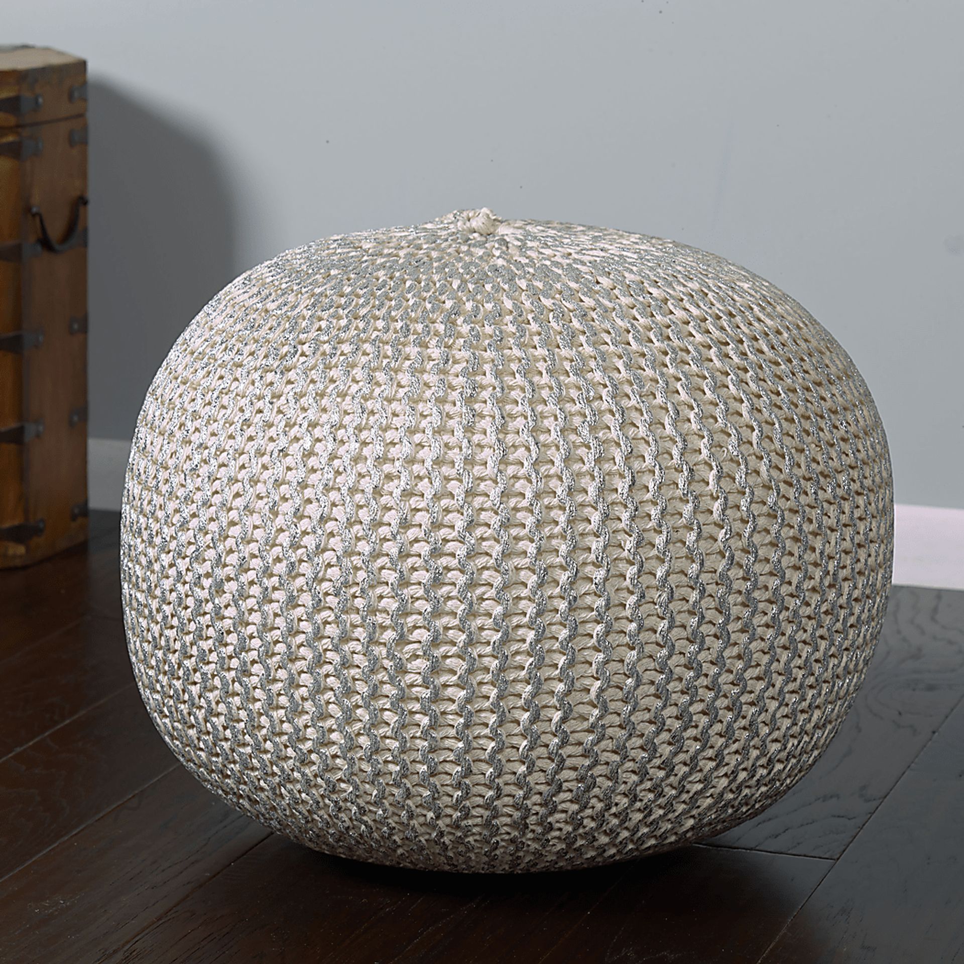 Elodret Ivory/Silver Pouf - Image 3