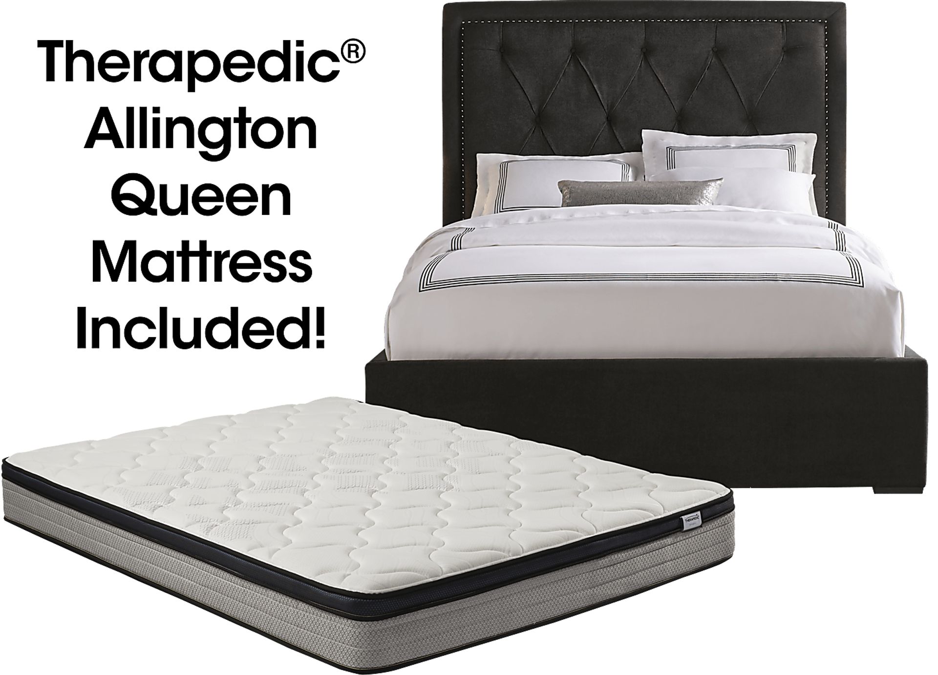 Elridge Black 5 Pc Upholstered Queen Bed and Mattress Set - Image 1