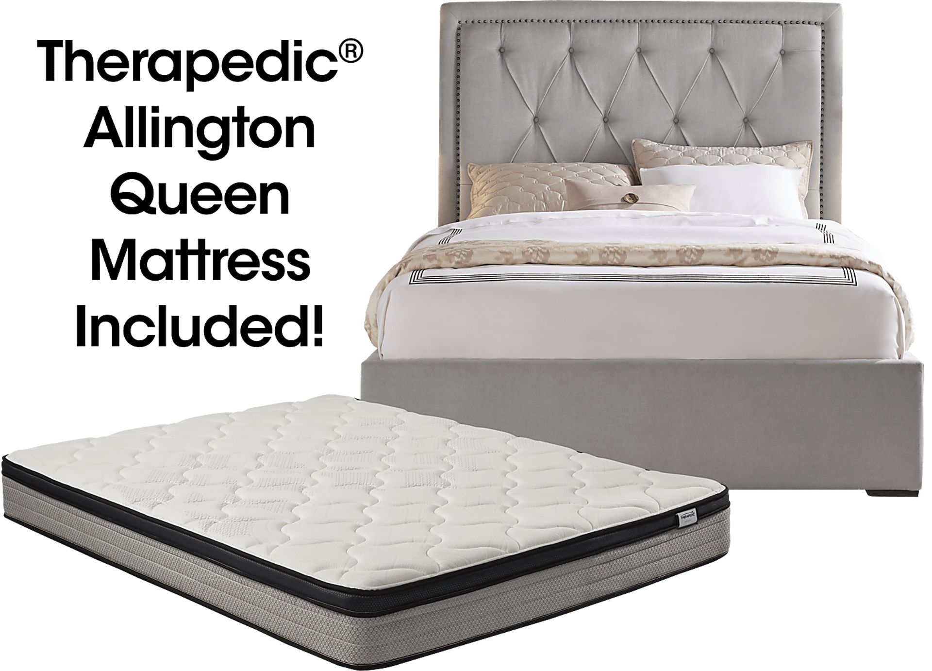 Elridge Dove Gray 5 Pc Upholstered Queen Bed and Mattress Set - Image 1