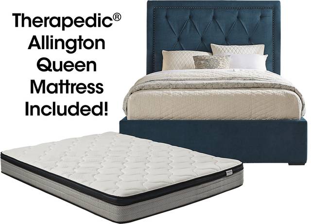 Elridge Teal 5 Pc Upholstered Queen Bed and Mattress Set - Thumbnail - Image 1