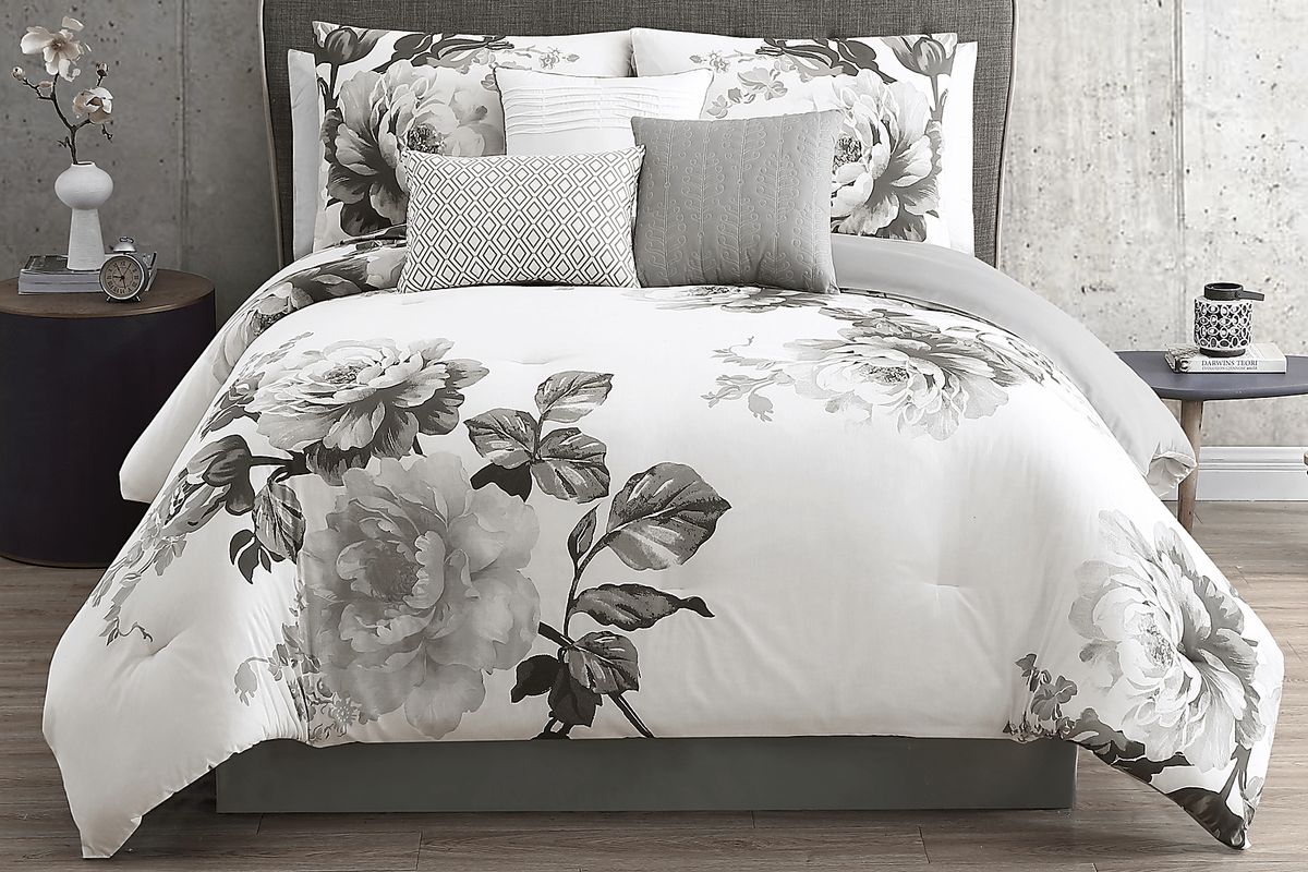 Elrissa Cream Black 7 Pc King Comforter Set