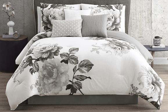 Elrissa Cream Black 7 Pc Queen Comforter Set
