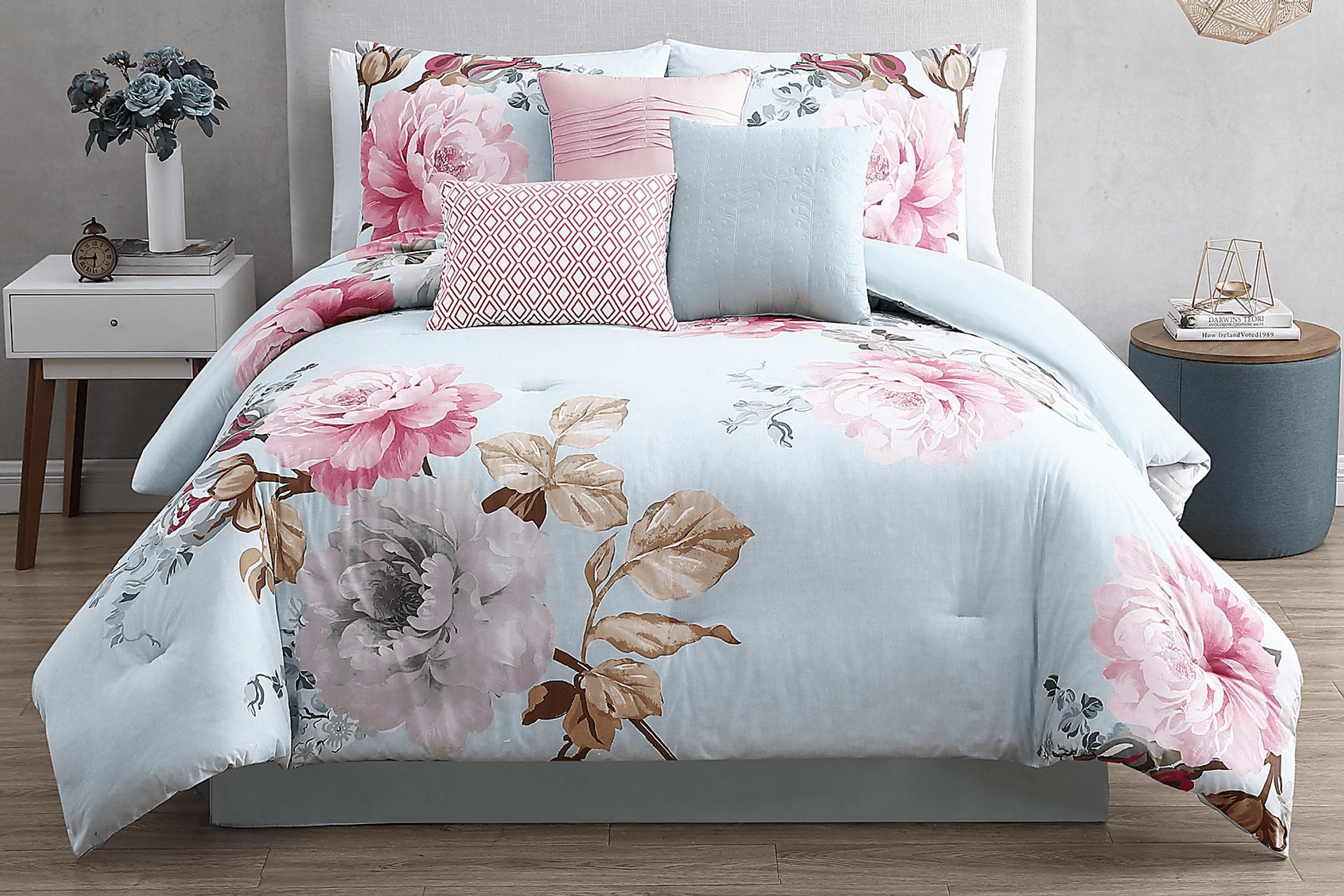Elrissa Light Blue 7 Pc Queen Comforter Set