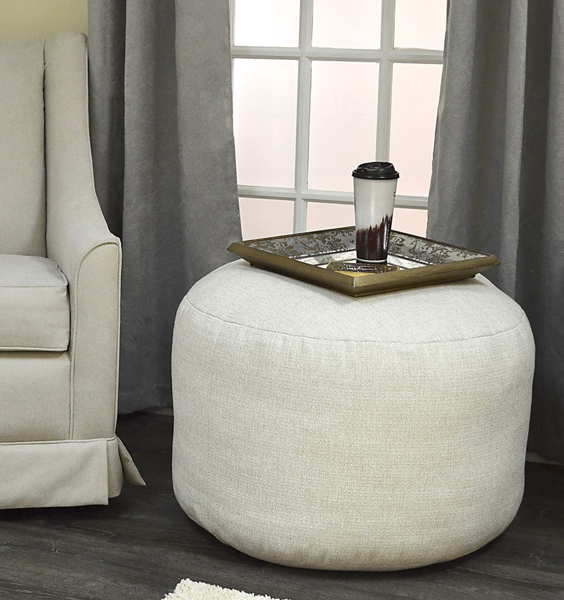 Elva Gray Round Pouf - Image 2