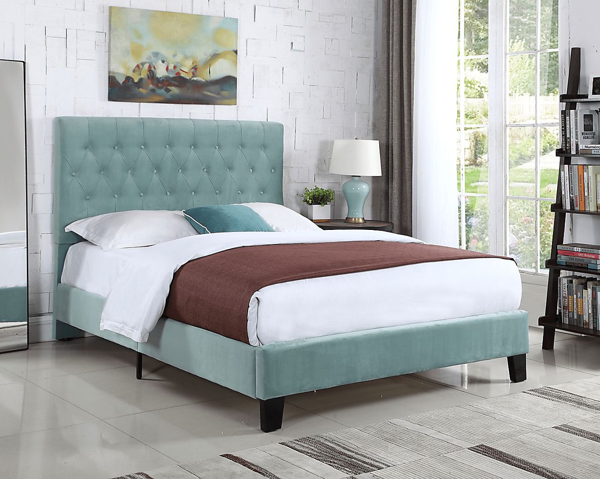 Emeline Light Blue Queen Upholstered Bed - Rooms To Go