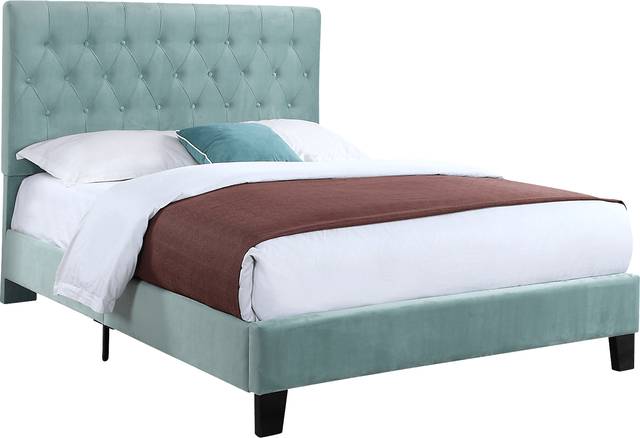 Emeline Light Blue Queen Upholstered Bed - Thumbnail - Image 1