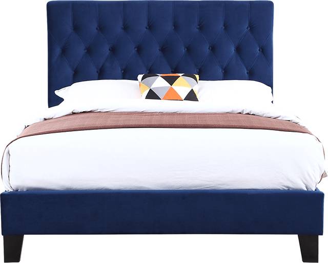 Emeline Navy Blue Queen Upholstered Bed - Thumbnail - Image 2