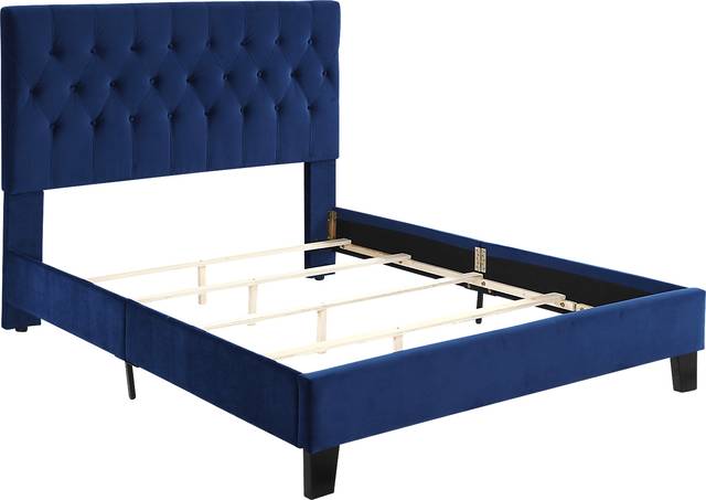 Emeline Navy Blue Queen Upholstered Bed - Thumbnail - Image 3