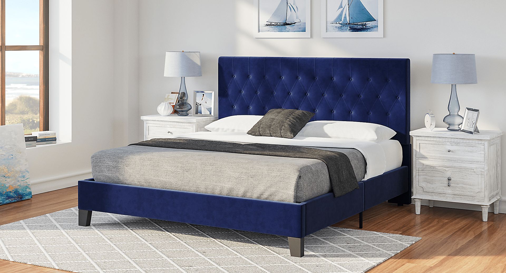 Emeline Navy Blue Queen Upholstered Bed - Image 6