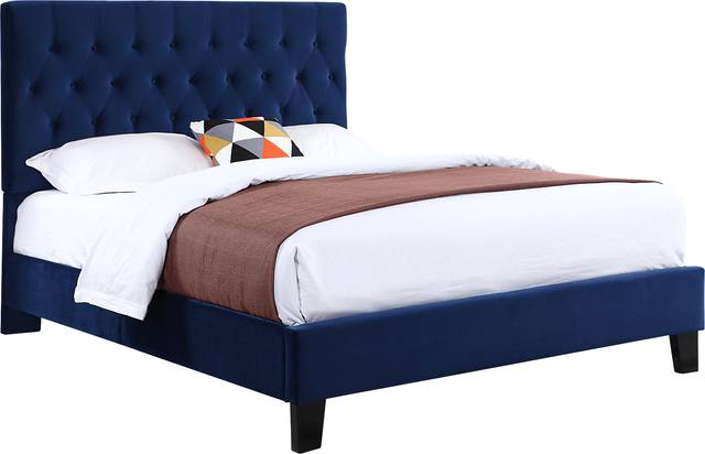Emeline Navy Blue Queen Upholstered Bed - Thumbnail - Image 1