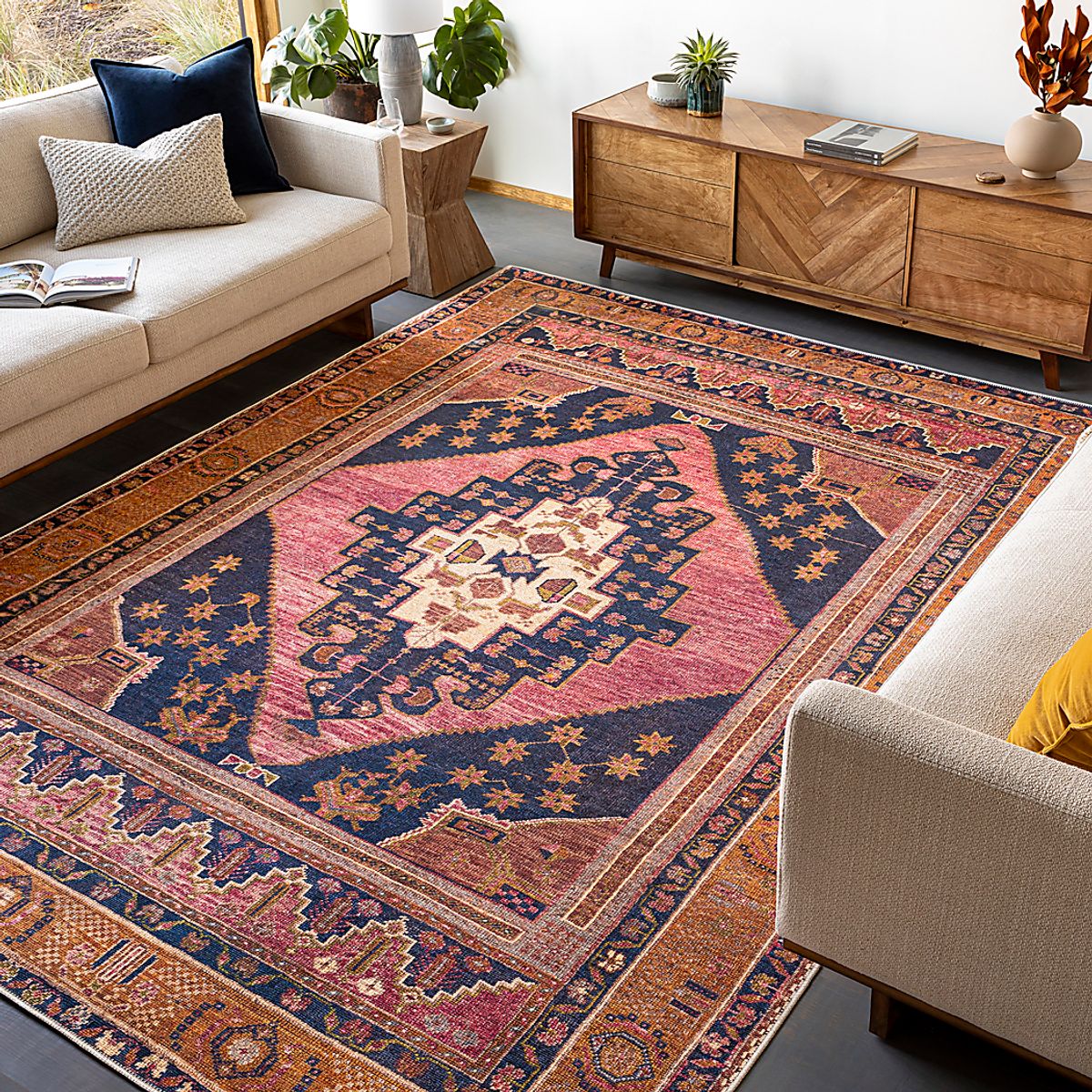 Emalyn Blue,Orange,Pink Blue,Orange,Pink,Red Rug | Rooms to Go