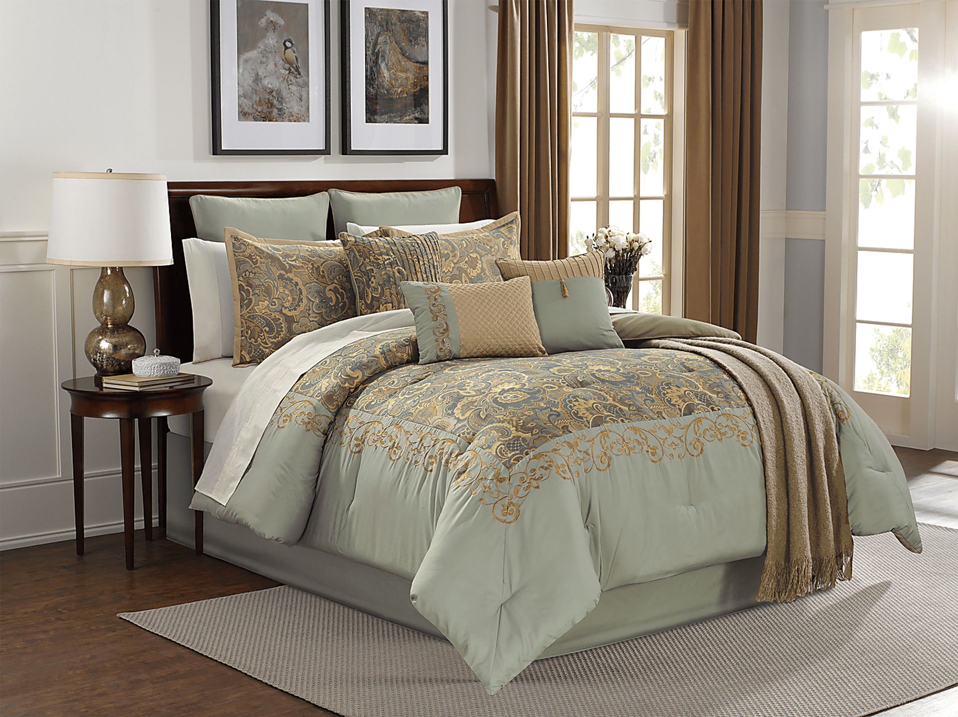Emerlinda Aqua 14 Pc King Comforter Set - Image 1