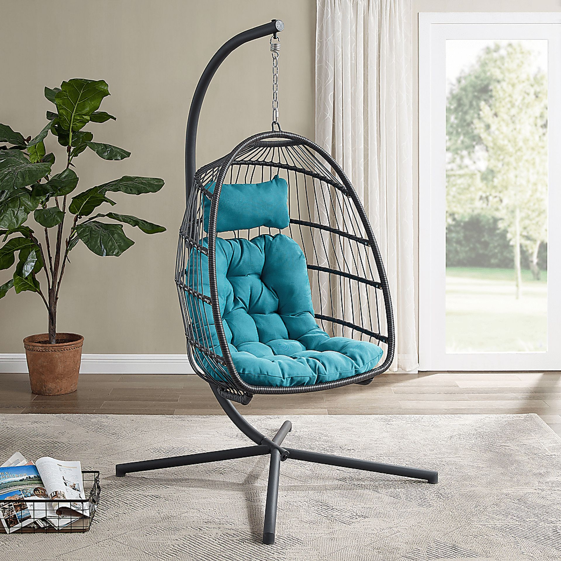Emerywood Teal Outdoor Swinging Accent Chair - Image 4