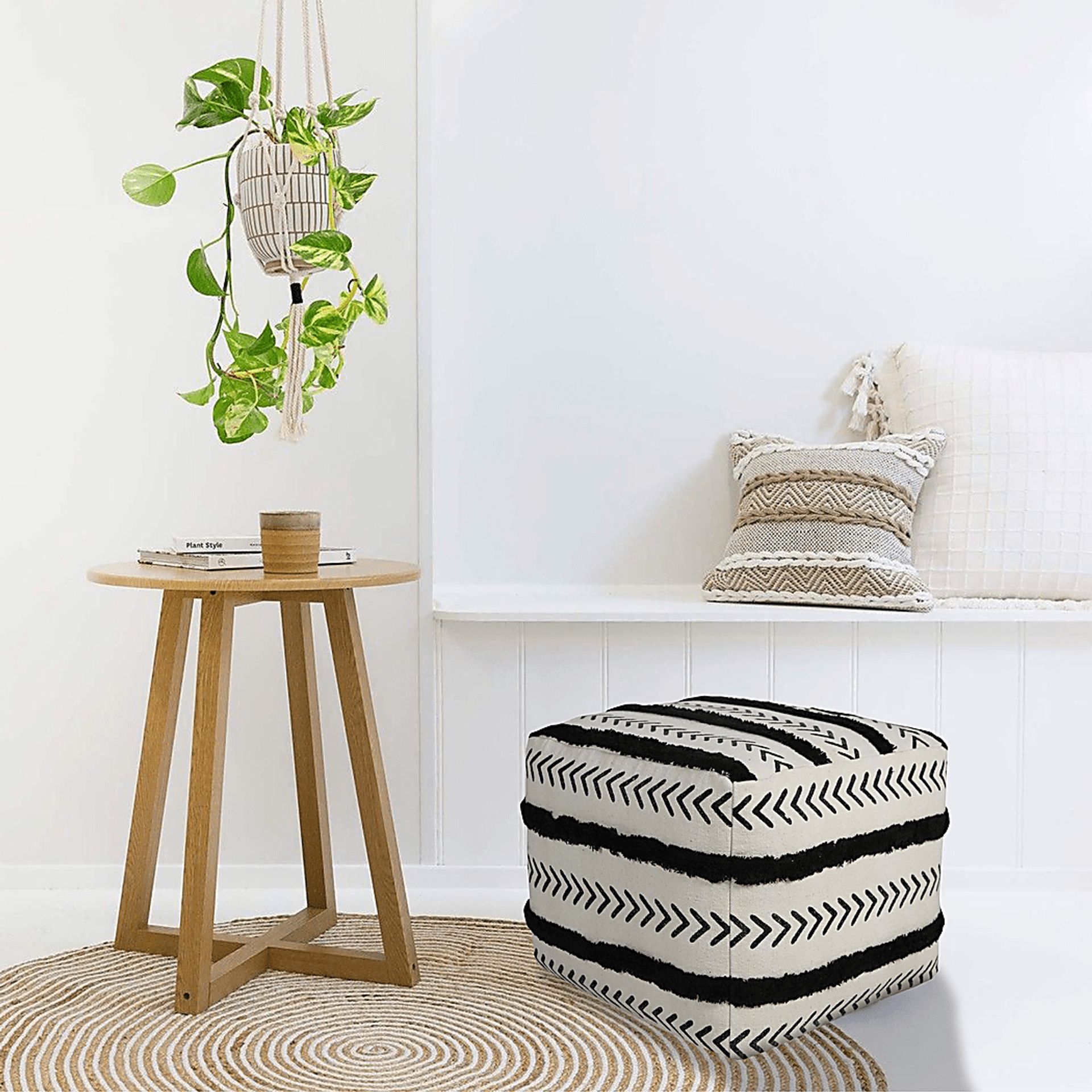 Emgen Black/White Pouf - Image 2