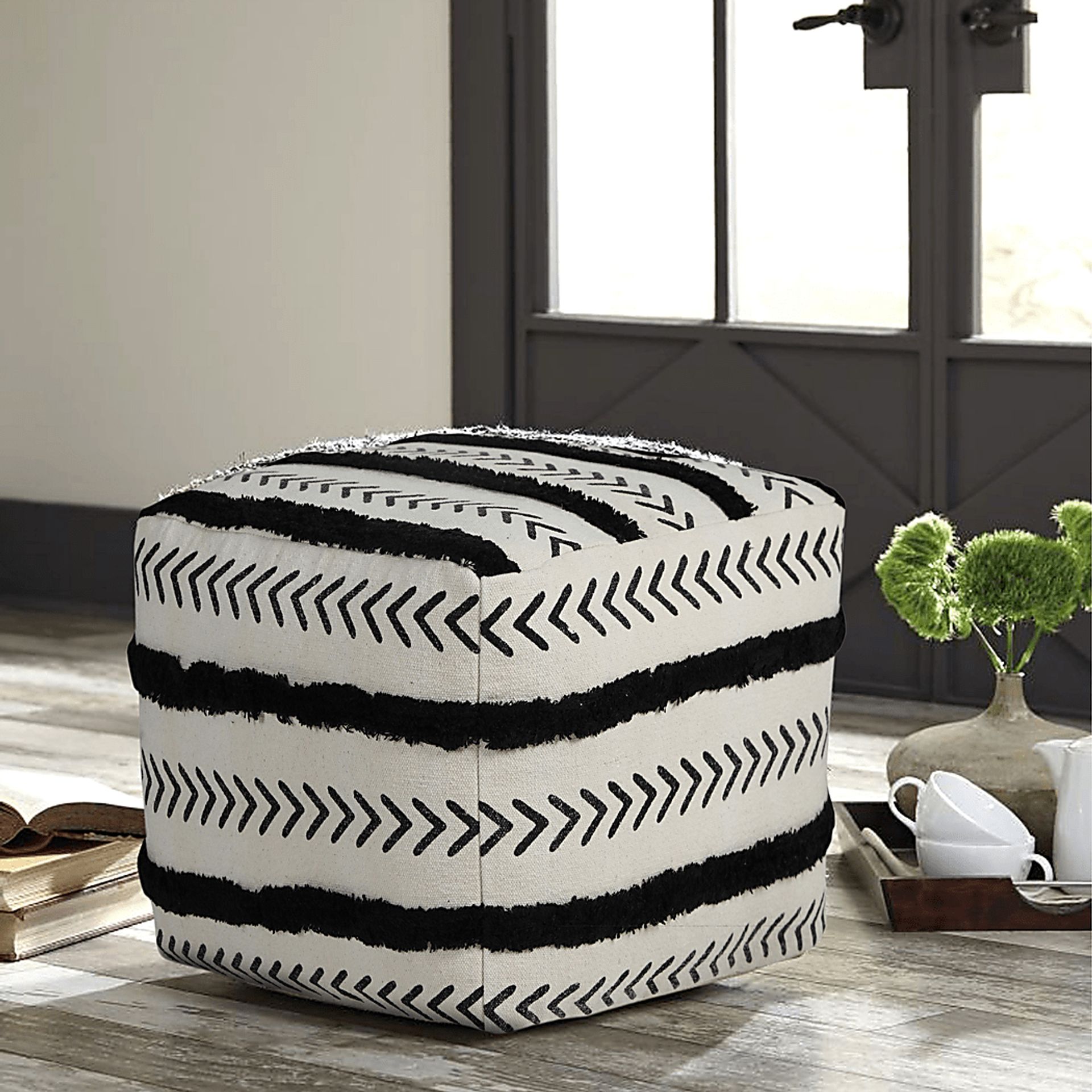 Emgen Black/White Pouf - Image 3