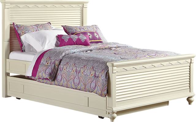 Emma's Escape White Wash 4 Pc Full Panel Bed w/Trundle - Thumbnail - Image 1