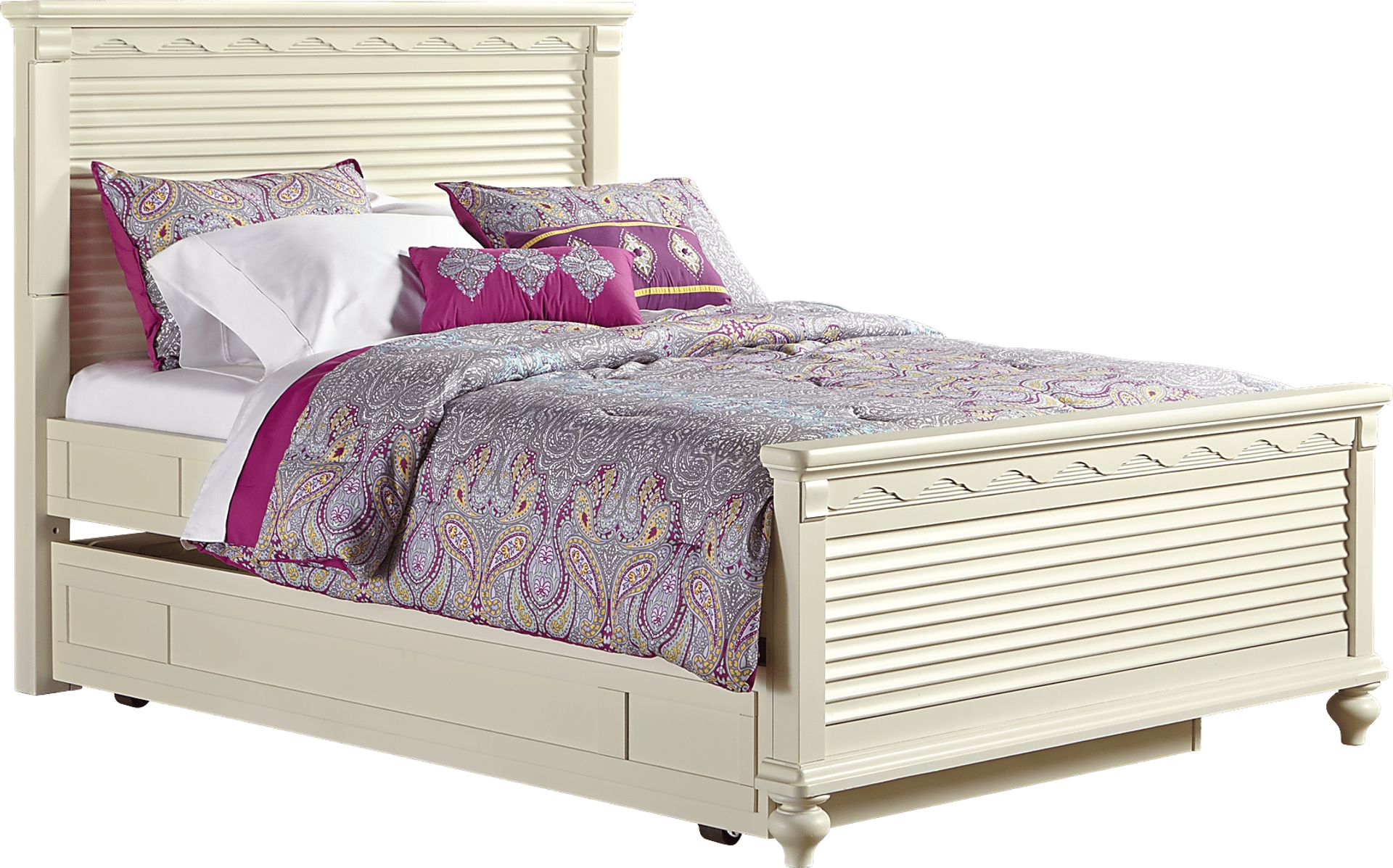 Emma's Escape White Wash 4 Pc Full Panel Bed w/Trundle - Image 1