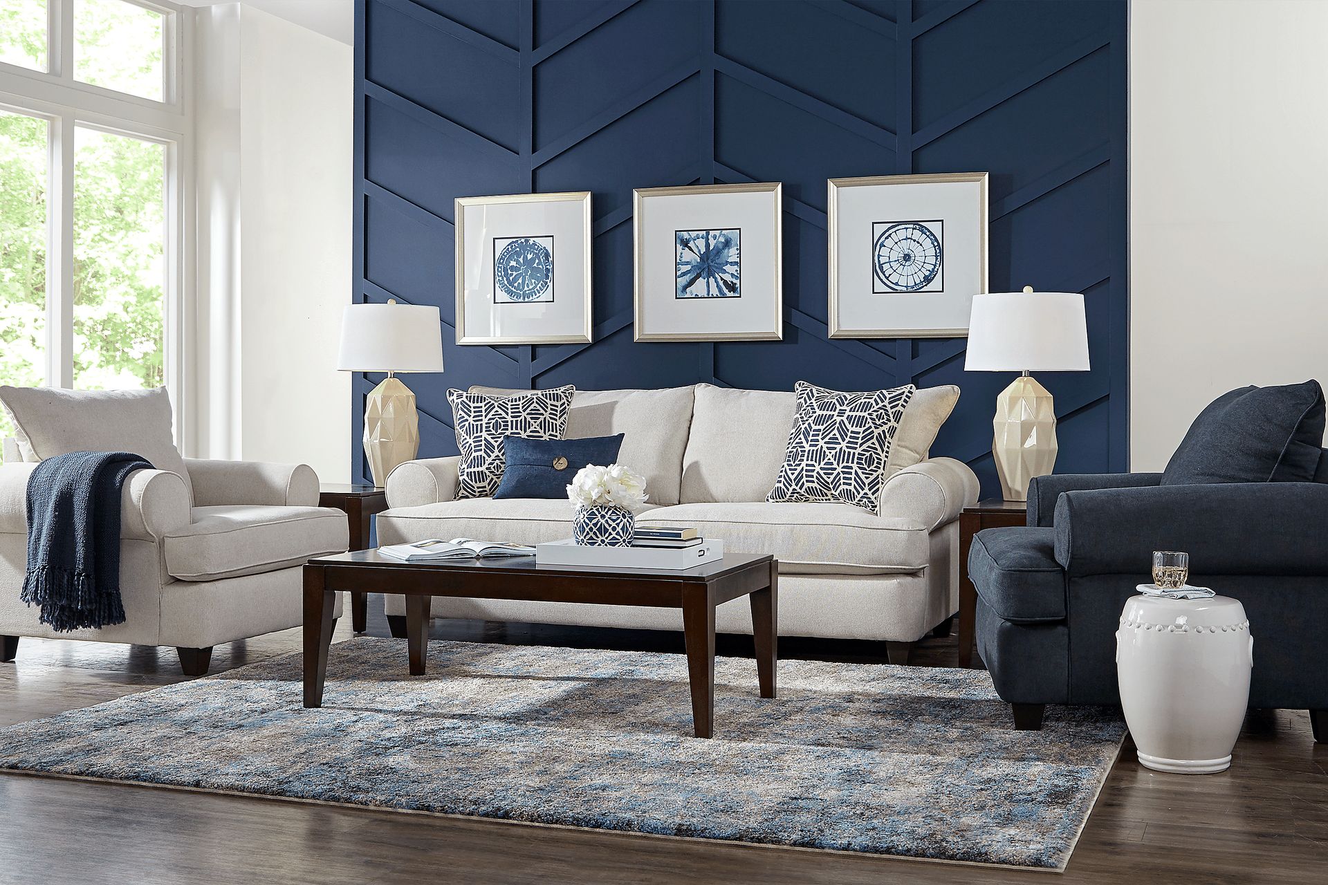 Emsworth 5 Pc Beige Textured Living Room Set With Sofa, Chair, 3 Pc