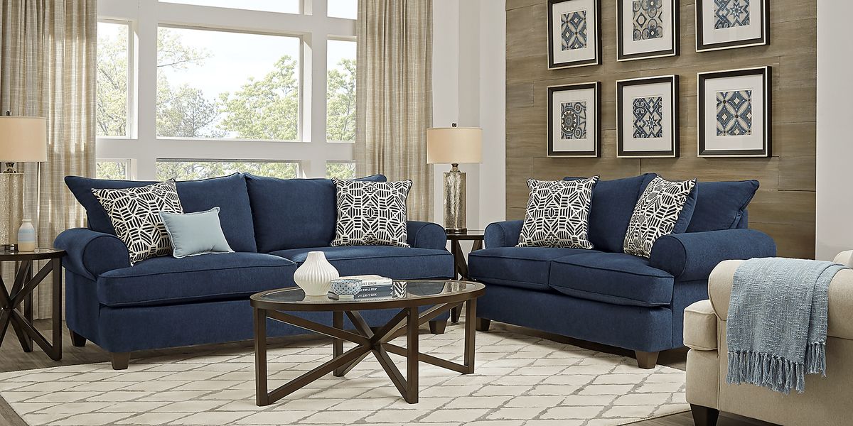 Emsworth 5 Pc Navy Blue Textured Living Room Set - Rooms To Go