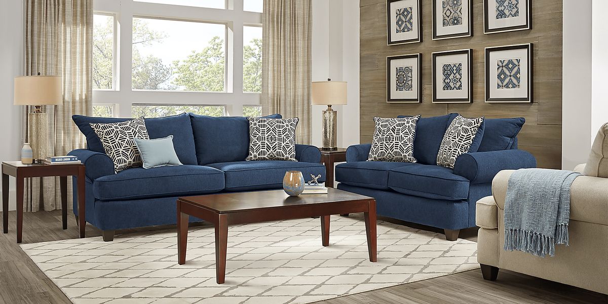 Emsworth 5 Pc Navy Blue Textured Living Room Set With Sofa, Chair, 3 Pc ...