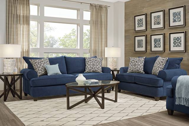Emsworth Navy 7 Pc Living Room with Gel Foam Sleeper Sofa - Thumbnail - Image 1