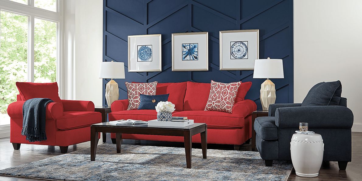Emsworth 3 Pc Scarlet Red Textured Living Room Set With Sofa, Chair